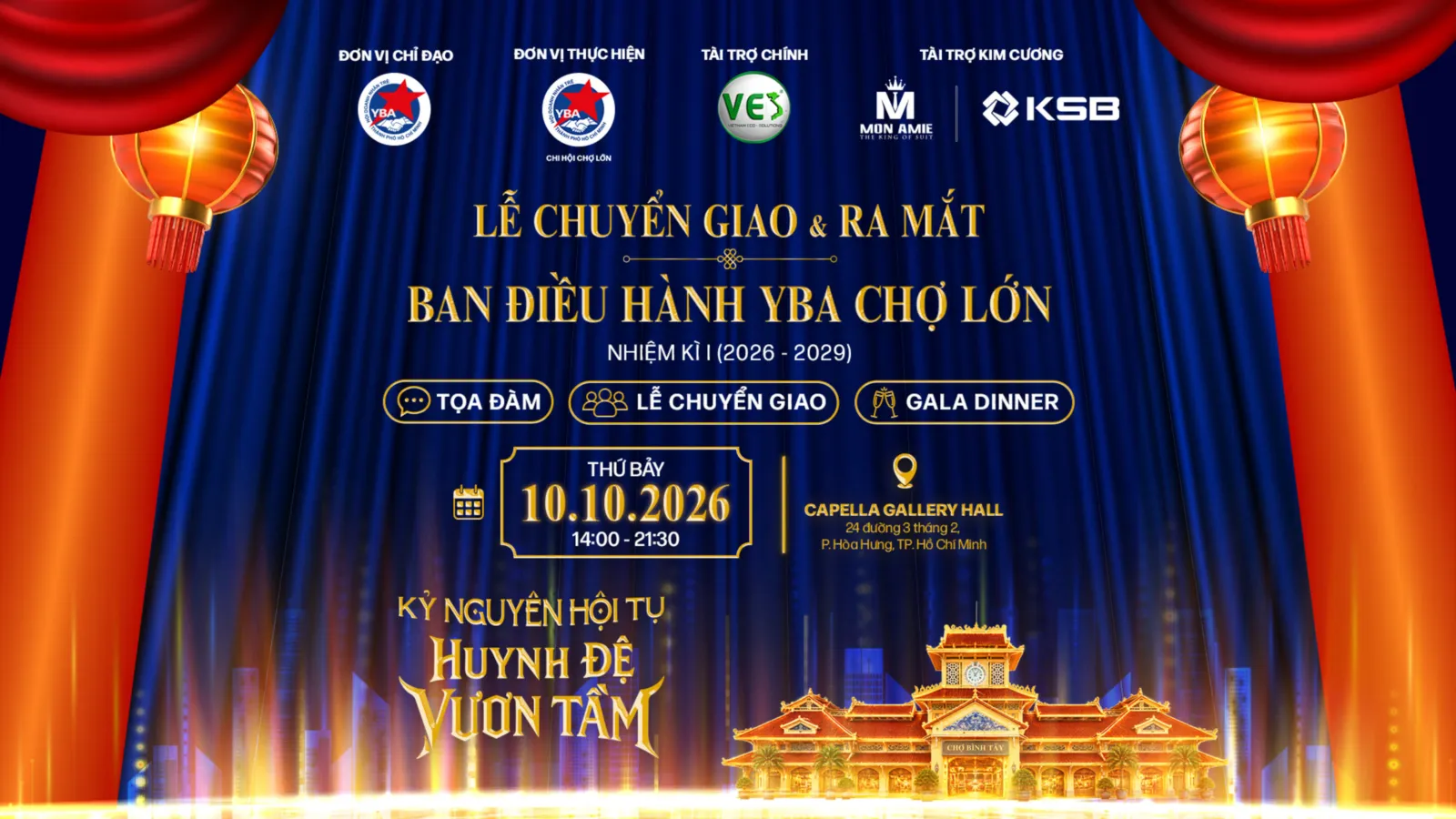 Key visual Lễ chuyển giao & ra mắt Ban Điều hành YBA Chợ Lớn 10.10.2026